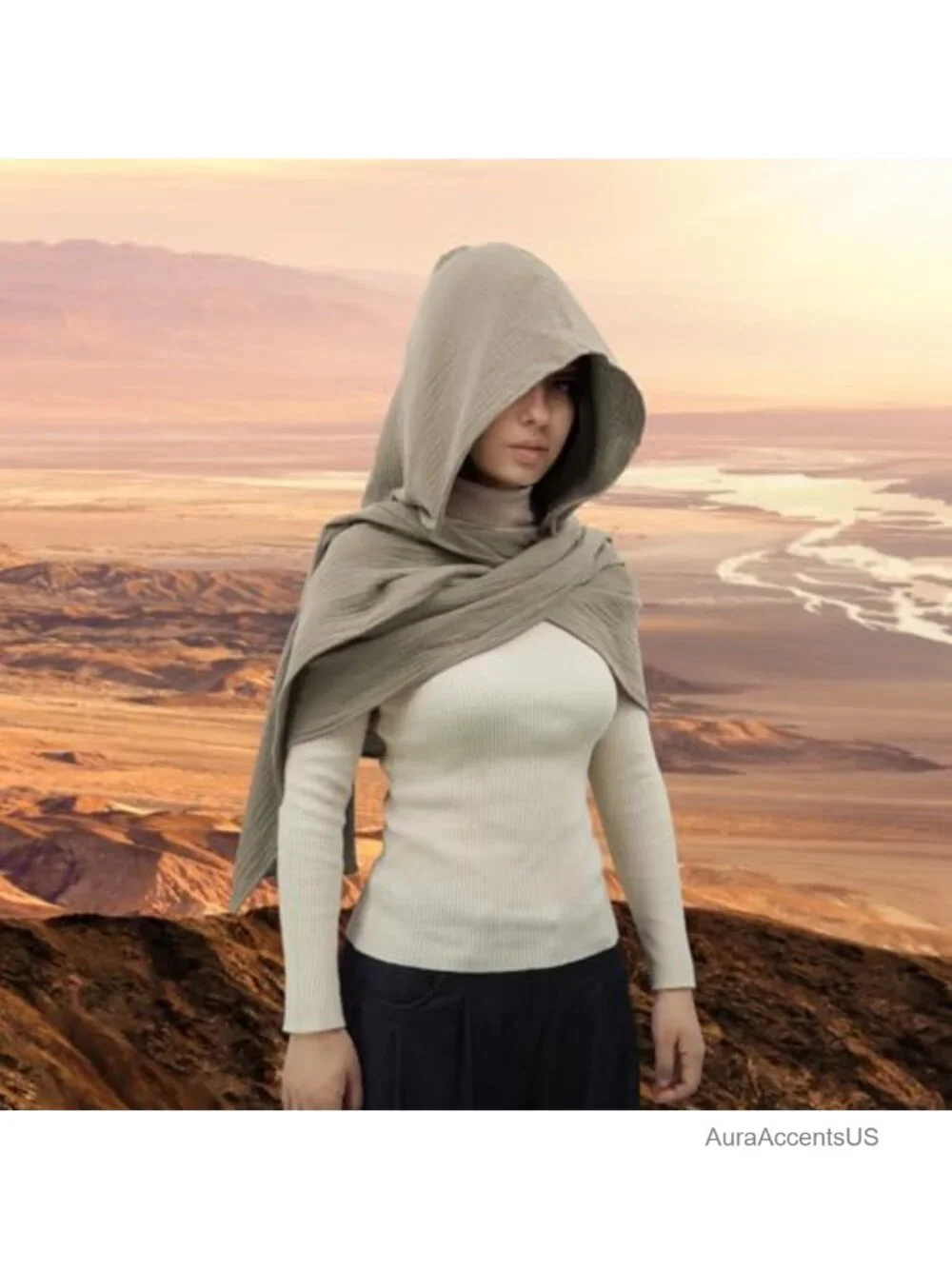 Linen Cotton Hooded Shawl Scarf Cape Multifunctional Medieval Goth Wrap